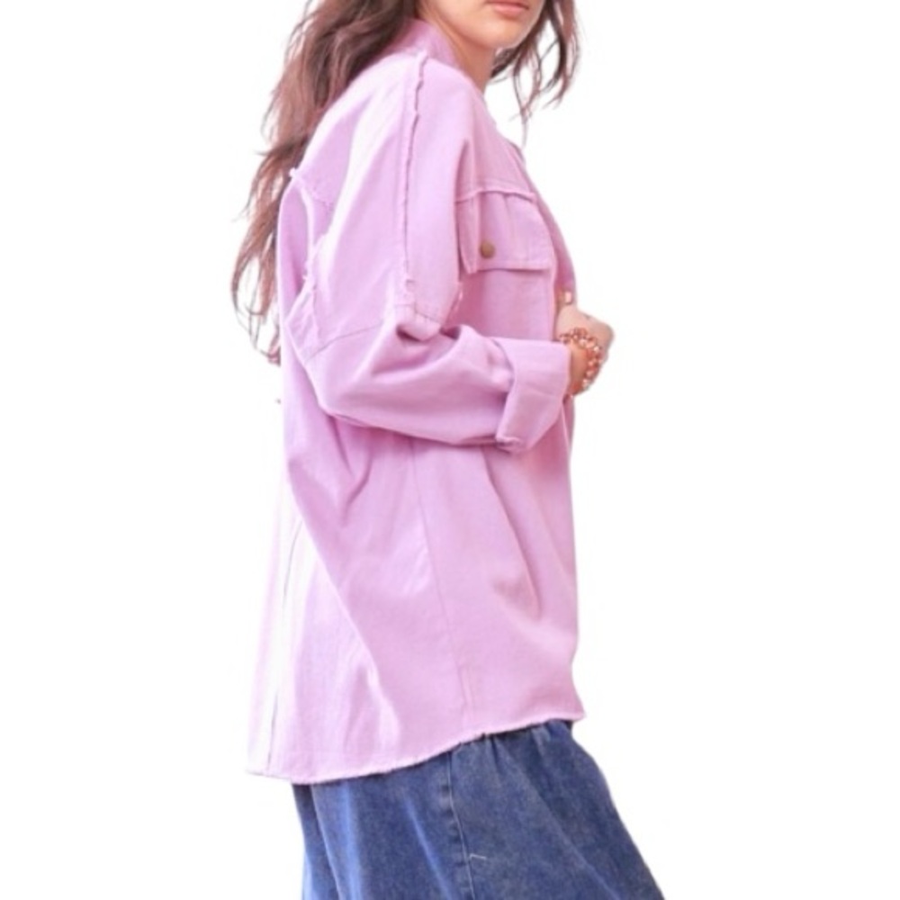 Oversized Embroidered Text Peace Patch 100% Cotton Jacket Chic Shacket
